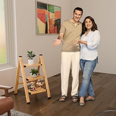 Lifelong 3 Steps Ladder for Home, Wooden Finish Coating, Foldable & Portable Stairs, Versatile Use for Kitchen, Bathroom & Office Foot Stool - Multipurpose Three Step Stool & 150 Kg Capacity (LLSLW03)