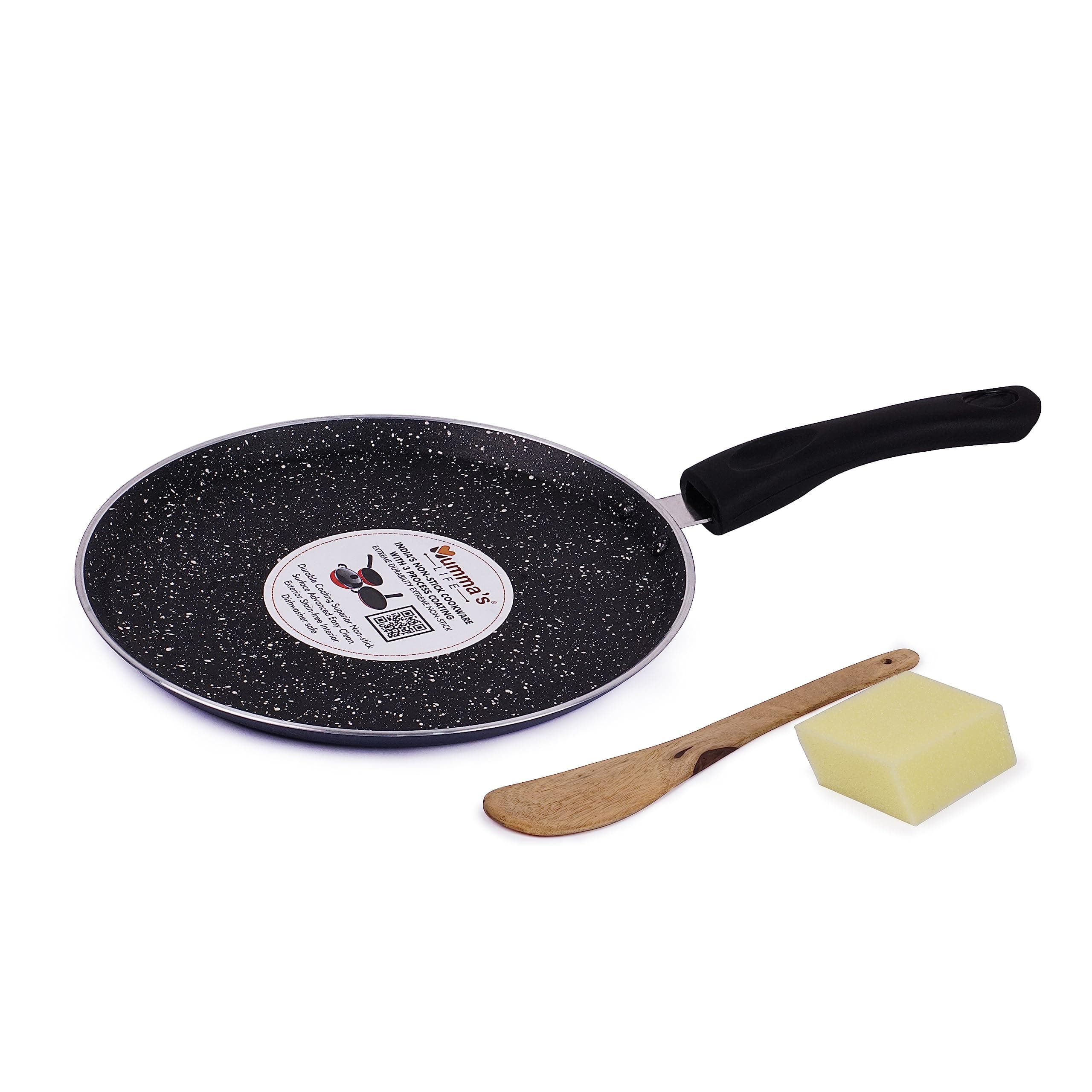 Mumma's LIFE Non Stick Dosa Tawa with Sturdy Riveted and Bakelite Handle (Induction and Gas Stove Friendly), Non Toxic and PFOA Free, 24 Months Warranty (25CM, Blue)