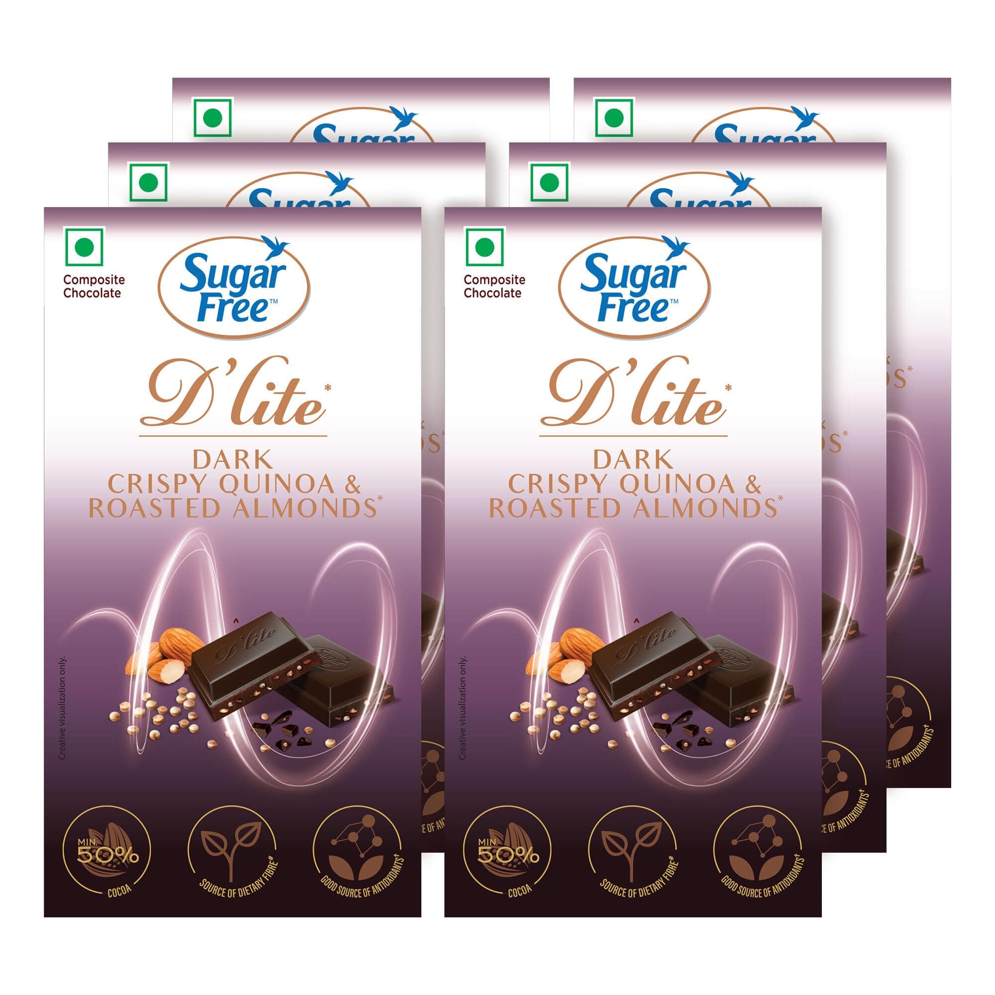 Sugar Free D'lite Quinoa & Almonds Dark Chocolate Bar, 40Gm (Pack Of 6)