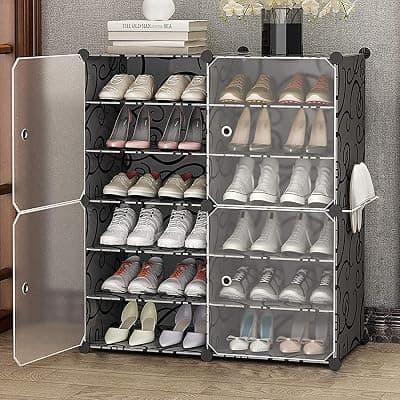 4 Door 12 Shelf Multi-Purpose Collapsible Wardrobe Cupboard for Clothes Adjustable Foldable D-I-Y Personal Home Storage Organizer for Clothes-Black-M2 (Black-M2)