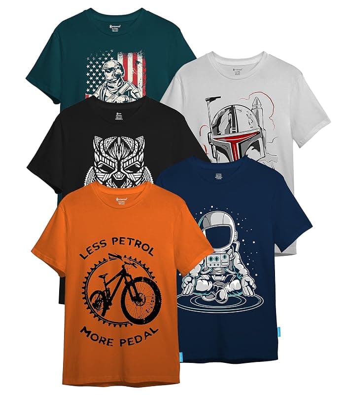 KYDA KIDS® Boys Cotton Printed Round Neck T-Shirts - Multicolor (Pack of 5)