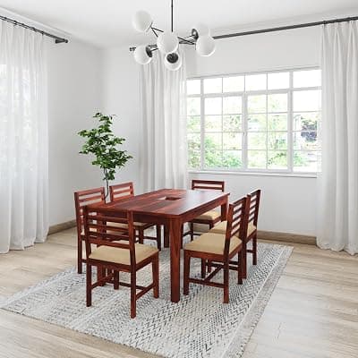 Amazon Brand - Solimo Turlock Modern 6 Seater Dining Set with 6 Cushioned Chairs (Solid Sheesham Wood, Honey Finish)
