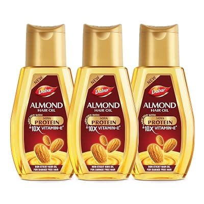 Dabur Almond Hair Oil - 900ml (300ml*3) | Provides Damage Protection | Non Sticky Formula | For Soft &amp; Shiny Hair | With Almonds, Keratin Protein, Soya Protein &amp; 10X Vitamin E