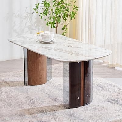 Home Centre 6 Seater Trinity Faux Marble Top Dining Table |Faux Marble Dining Tables for Dining Room|(Brown) 1 Year Warranty