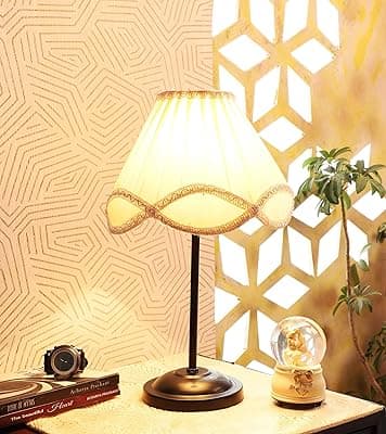 tu casa Decorative Table Lamp for Bedroom & Living Room | Black Metal Base with Off-White Cotton Fabric Shade | Bedside Night Lamp for Home Décor & Gifting