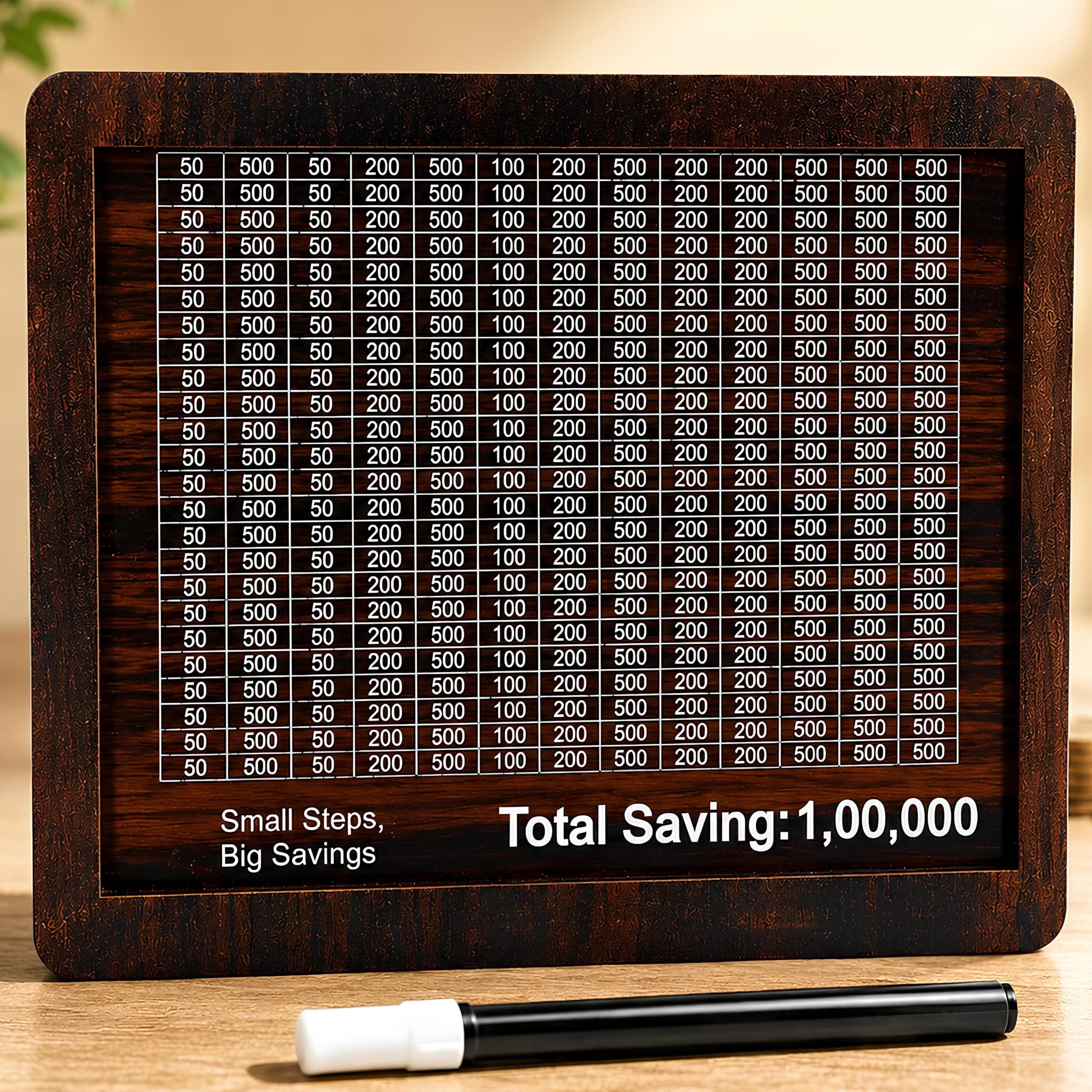 PulGos Wooden Money Saving Box with Marker | 1 Lakh (₹1,00,000) Goal Piggy Bank for Kids & Adults | Savings Tracker Gullak | Coin & Cash Deposit Wooden Money Bank | Money Milestone Box