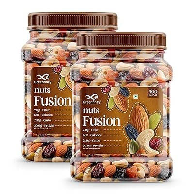 GreenFinity Mixed Dry Fruits Pack – 1kg (500g x 2) | Nutritious Snack with Almonds, Cashews, Raisins & Cranberries | Resealable Pack for Freshness