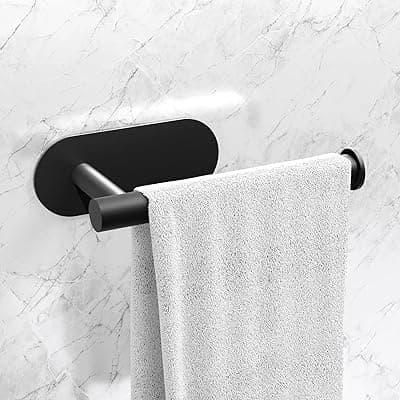 Self Adhesive Aluminum Hand Towel Holder in Bathroom | Wall Mounted Towel Hanger for Wash Basin &amp; Bathroom Towel Hanger for Wall | Black