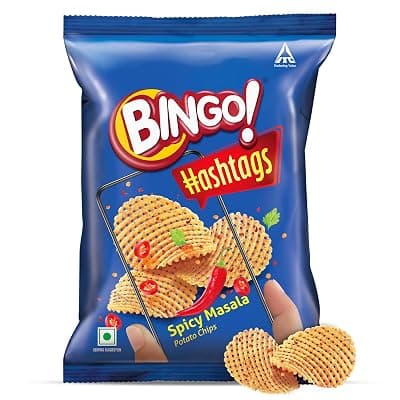 Bingo ! Hashtags Spicy Masala Potato Chips, 58 Gram/53G/ 56.6G(Weight May Vary)