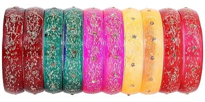 NMII Glass with Glitter and Feather Design Glossy Finished Multicolor Kada Set For Girls and Women