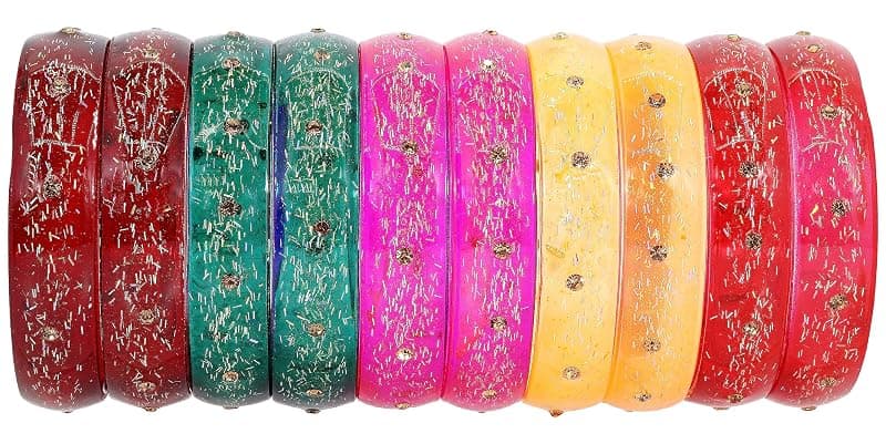 NMII Glass with Glitter and Feather Design Glossy Finished Multicolor Kada Set For Girls and Women