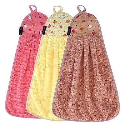 NFI essentials Microfiber Super Absorbent Set of 3 Soft Hand Towel for Kitchen Wash Basin Towel with Hangin Loop Napkin Hand Dry 40x28 cm