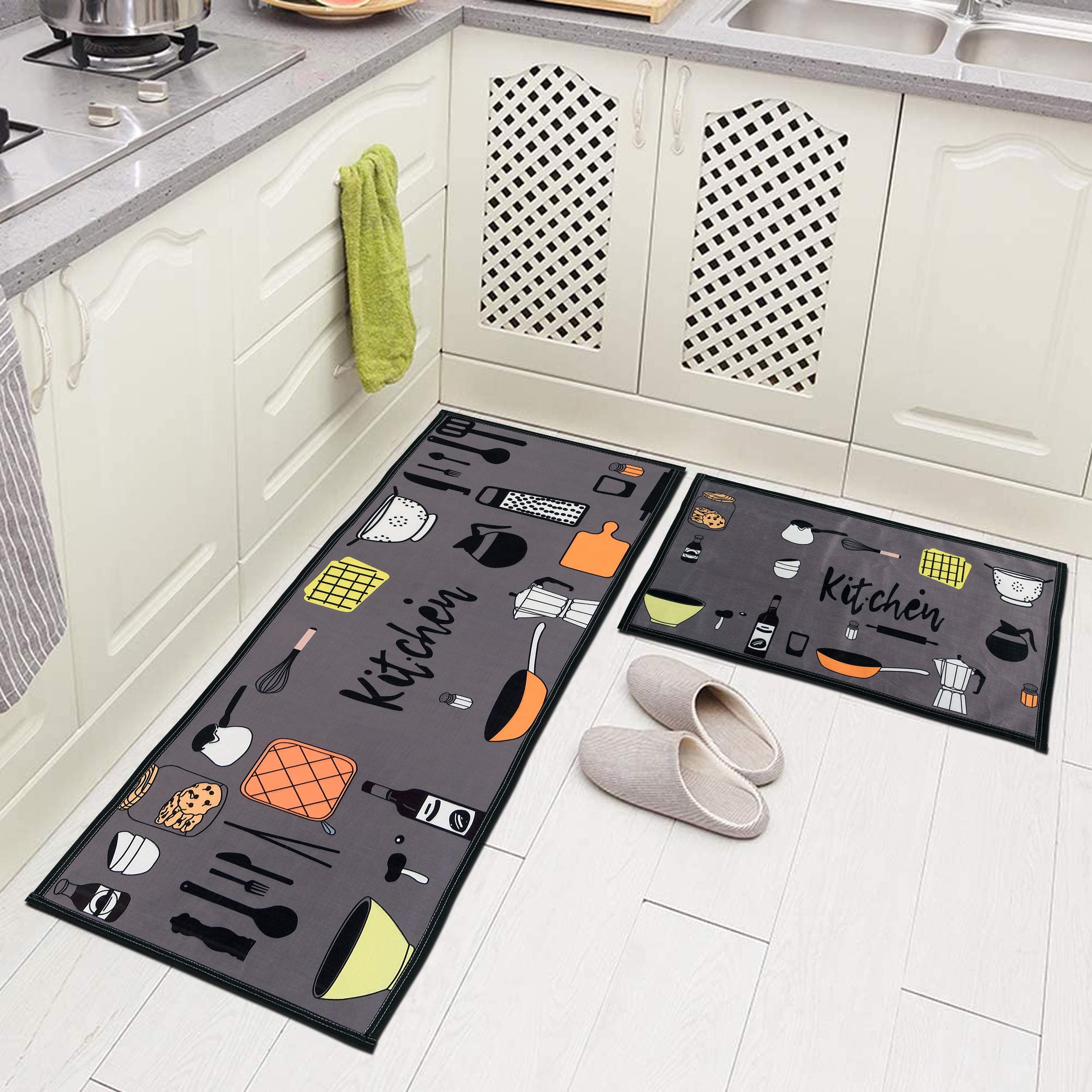 AAZEEM Abstract Kitchen Floor Mat & Runner with Anti Skid Backing (Grey, Rubber, Standard)