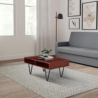 Amazon Brand - Solimo Mescla Coffee Table with 2 Shelves (Solid Acacia Wood and Iron, Honey Finish)