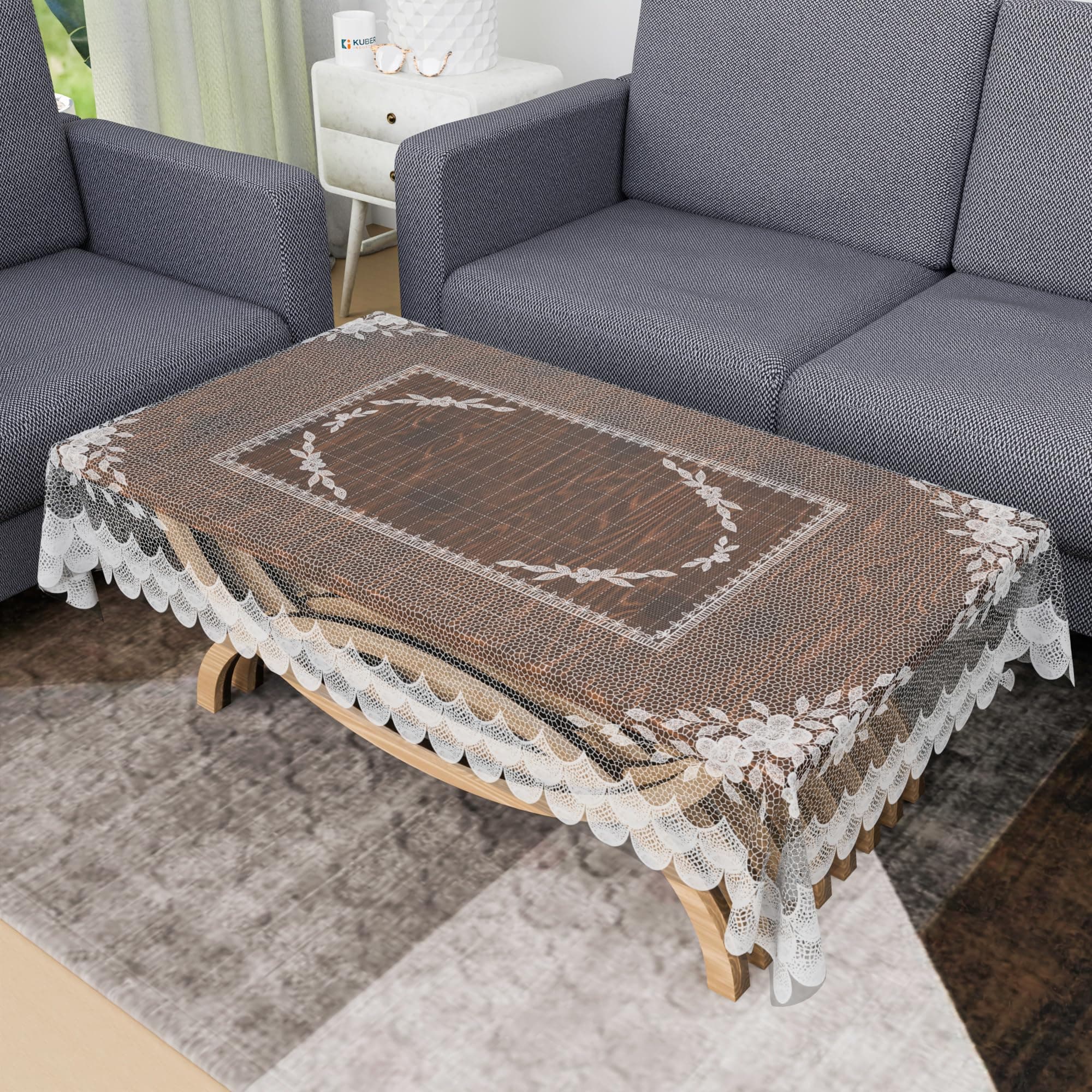 Urbane Home Center Table Cover | 40x60 Inch | Tabletop Cover | Decorative Table Cover | Tea Table Cover | PVC Table Cloth | 4 Seater Kitchen Table Cloth | Self Transparent | White