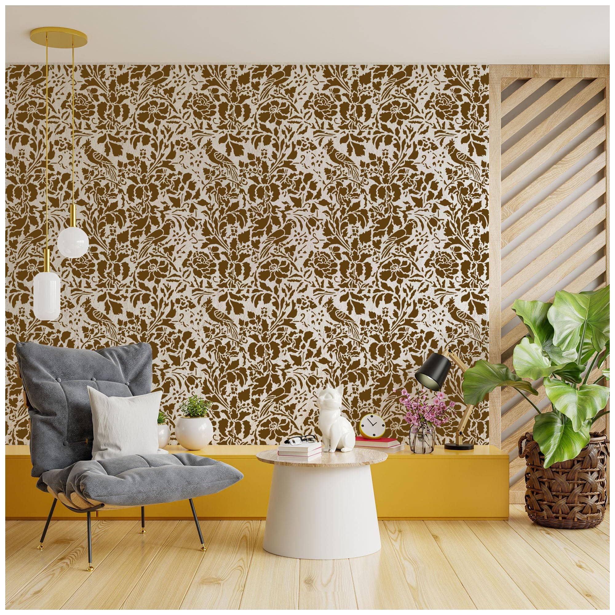 Kayra Decor Latest French Floral Stencils for Wall Painting - Pack of 1, Sheet Size 24 x 30 inch/Design for Wall Painting 22 x 27 inch - Medium