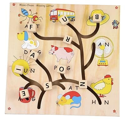 Skillofun - L-65S Wooden Maze Chase - Missing Letter, Multi Color