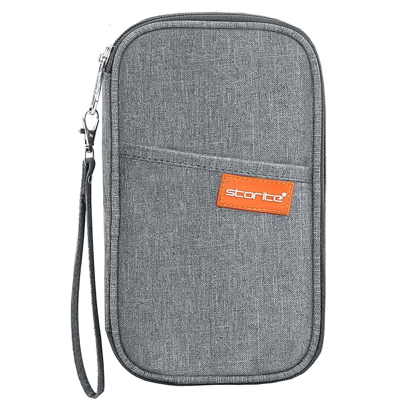 Storite Nylon Travel Family Passport Holder Wallet Organizer for Credit Debit Card Boarding Pass with Removable Hand Strap for Men and Women. (1 Pack-Grey)