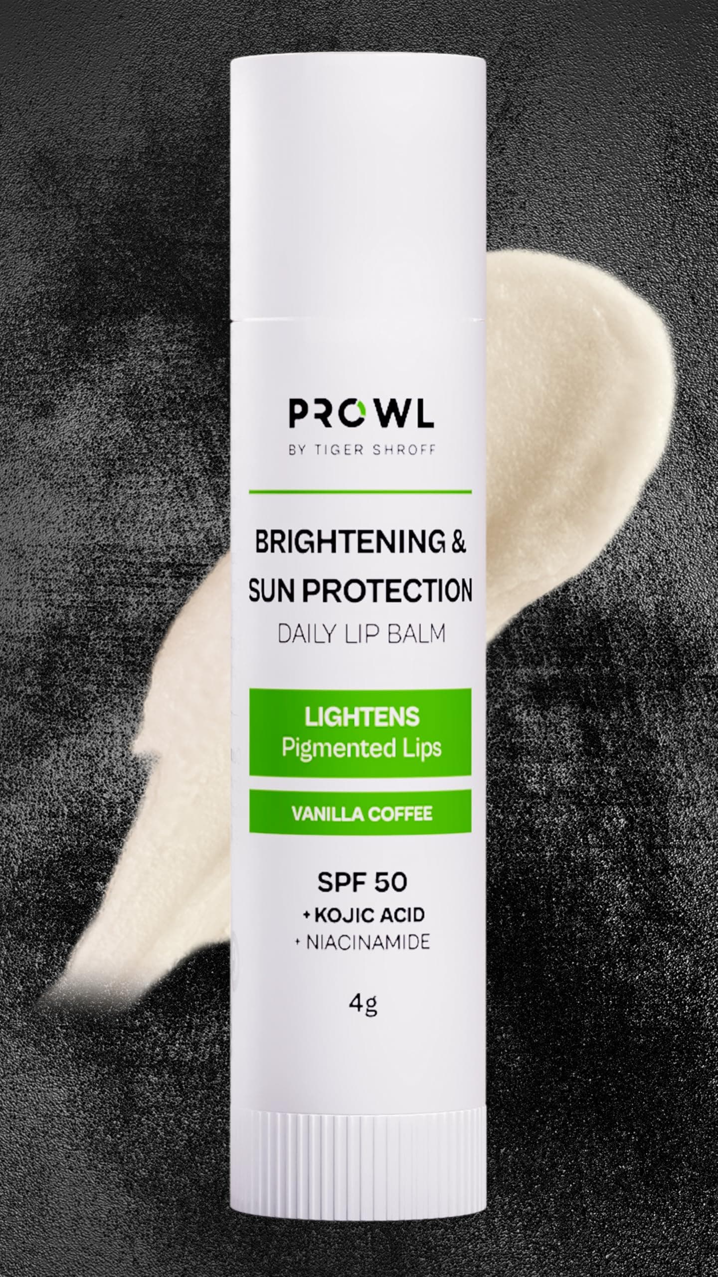 PROWL by Tiger Shroff SPF 50 PA+++ Lip Balm For Men with Kojic Acid | Lipbalm For Moisturising Brightening Dark Lips & Lightening Pigmented Dry Lips | Pigmentation Removal Care | Vanilla Coffee, 4g