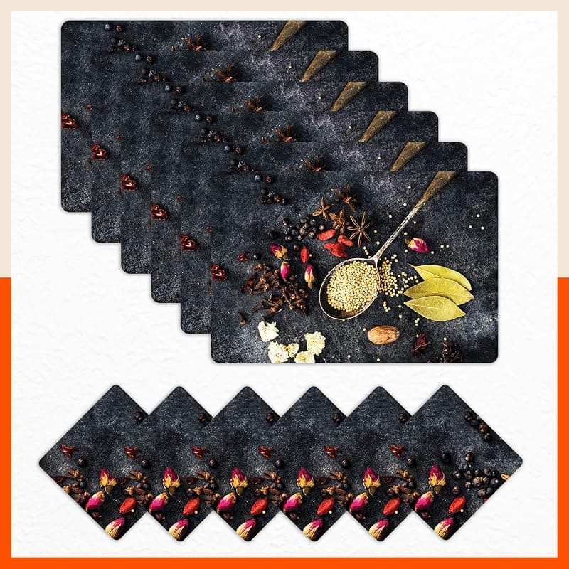 Bathla Table Mats - Set of 6-45cm x 30cm PVC Table Placemats &amp; Coasters for Home Dining Table | Multipurpose, Heat-Resistant, Waterproof &amp; Washable | Matworks (Pique)