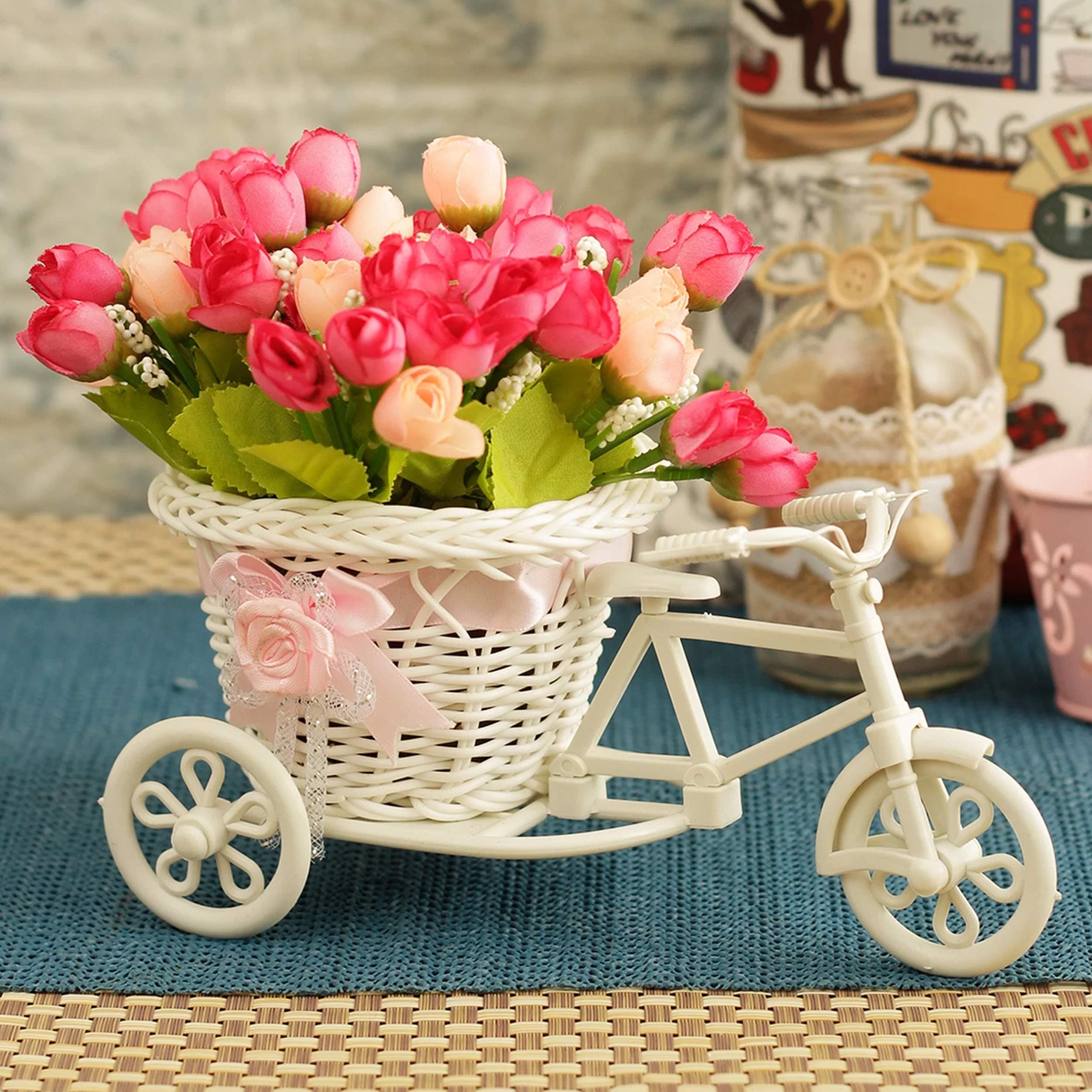 TIED RIBBONS Cycle Shape Flower Vase with Peonies Bunches Gift for Mom, Birthday Gift for Mom Home Decor Center Table Bedroom Living Room Office Bathroom Decorative Gift Items (19 cm x 21 cm)