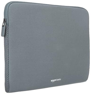 Amazon Basics Laptop Bag Sleeve Case Cover Pouch for 15-Inch, 15.6-Inch Laptop for Men &amp; Women | Slim Profile Neoprene, Soft Puffy Fabric Lining, 360° Protection, Smooth &amp; Premium Zipper (Grey)