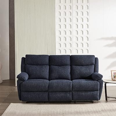 Amazon Brand - Solimo Stanovo Manual 3 Seater Fabric Recliner (Blue)