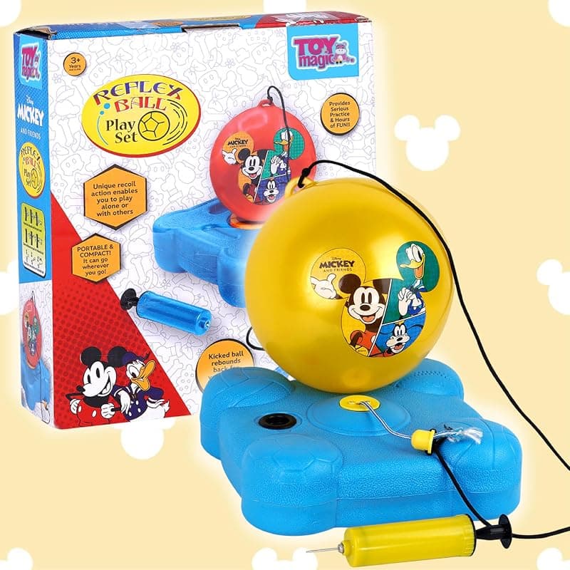 ToyMagic Mickey Mouse Reflex Soccer Football Training Kit Game for Kids | Outdoor Activities, Garden Games, Practice, Swing Ball, Suitable for Boys and Girls Age 6+