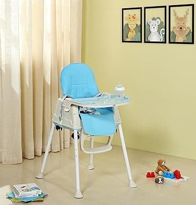 Amazon Brand - Supples 4-in-1 High Chair for Babies and Kids | Blue | Supports up to 15 Kg Weight | Detachable & Portable | Safe for Kids from 6 Months to 3 Years