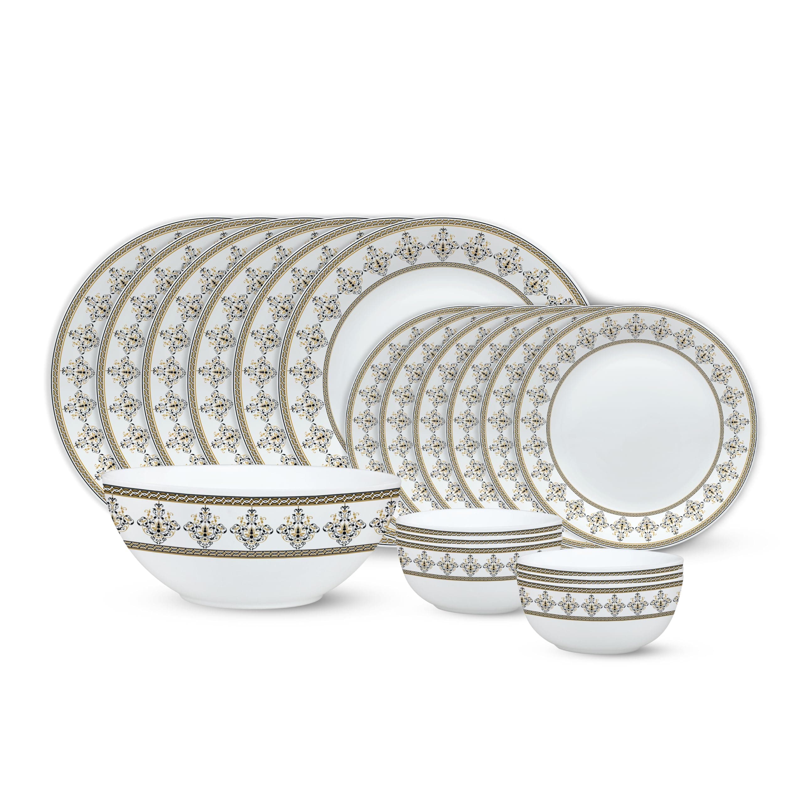 Larah by Borosil Syrah Kohinoor Series Opalware Dinner Set | 19 Pcs for Family of 6 | Microwave & Dishwasher Safe | Bone-Ash Free | Crockery Set for Dining & Gifting | Plates & Bowls | White