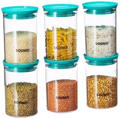 Amazon Brand - Solimo Airtight Plastic Storage Containers, Set of 6 (900 ml each) (Blue)