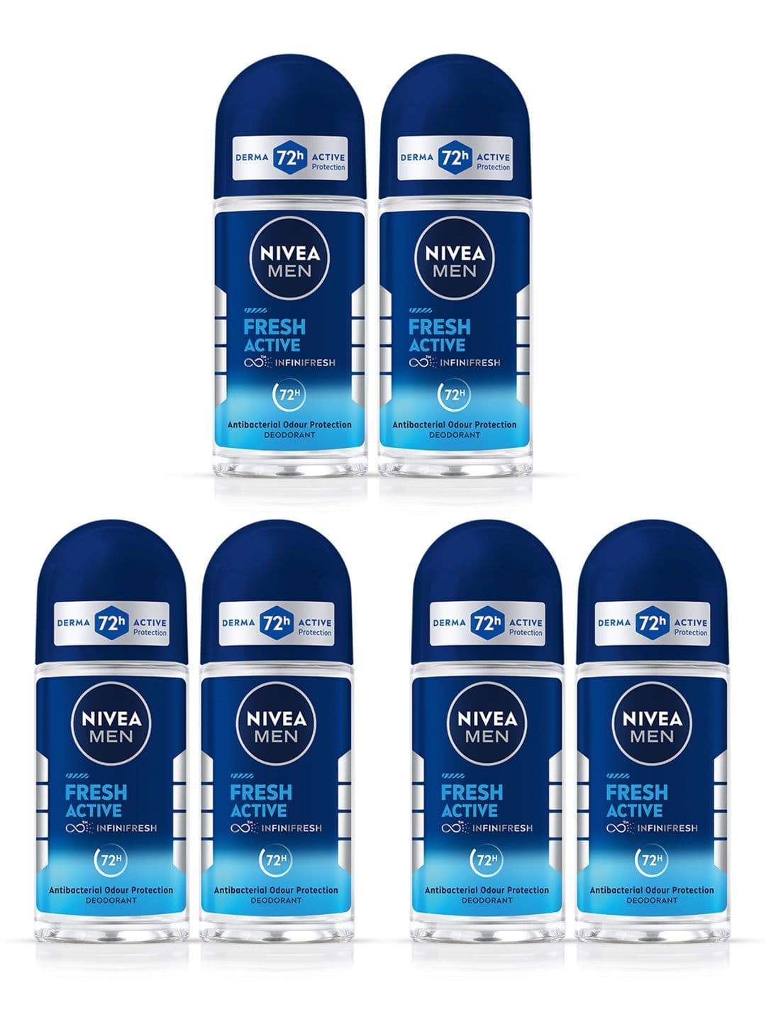 Nivea Men Set Of 6 Fresh Active Deodorant Roll Ons With 72H Odor Protection - 50ml Each