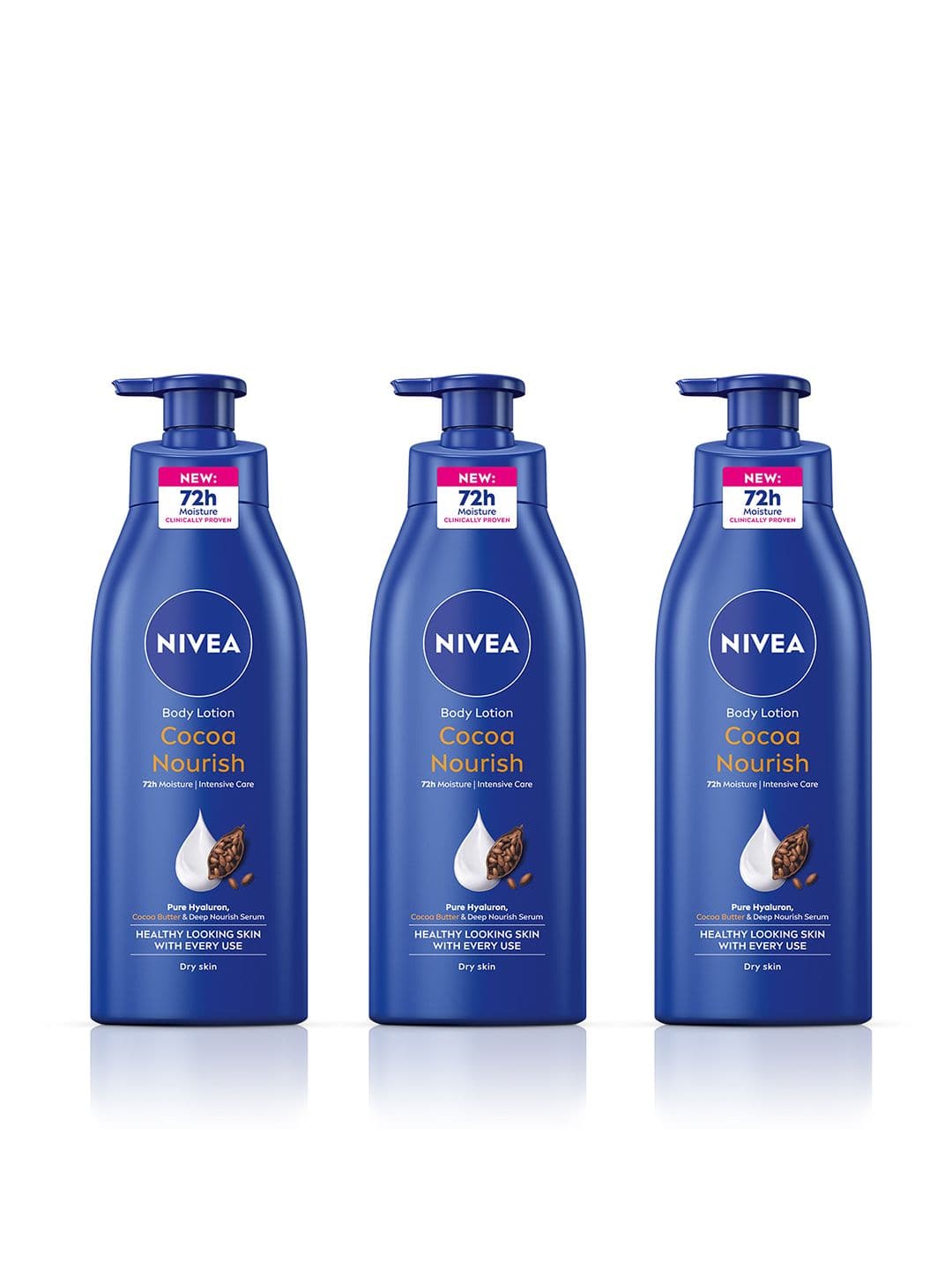 Nivea Set of 3 Cocoa Nourish Body Lotion with Hyaluron for 72h Moisturization - 400ml each