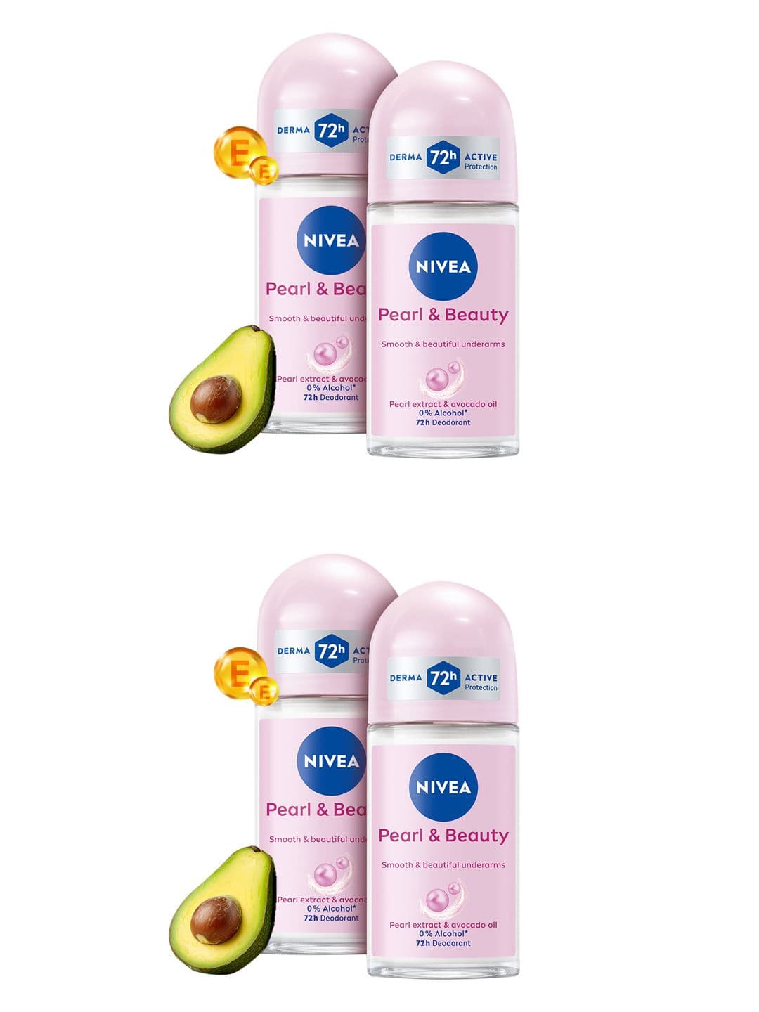 Nivea Women Set Of 4 Pearl & Beauty Deodorant Roll On with Avocado Oil - 50ml Each