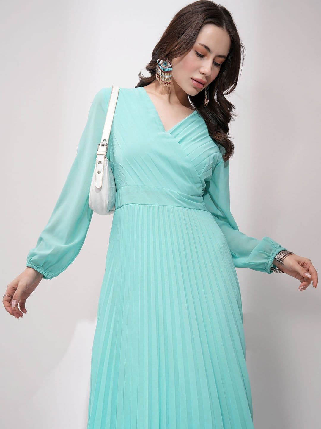 Tokyo Talkies Accordion Pleated A-Line Midi Dress