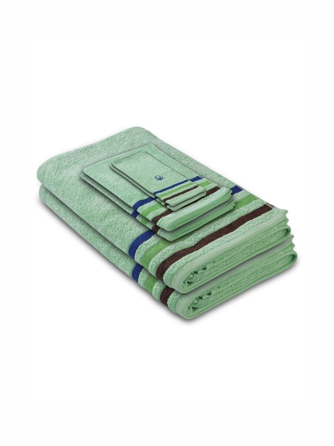 United Colors of Benetton Green & Blue Striped Cotton 450 GSM Towel Set