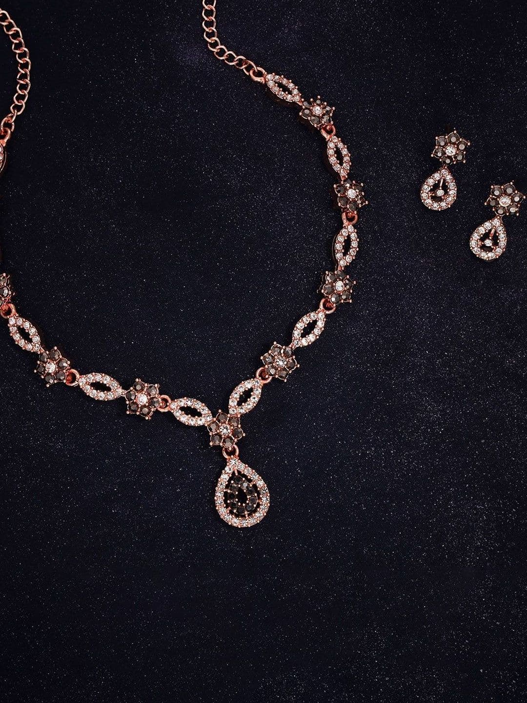 Anouk Rose Gold-Plated Brass American Diamond Jewellery Set