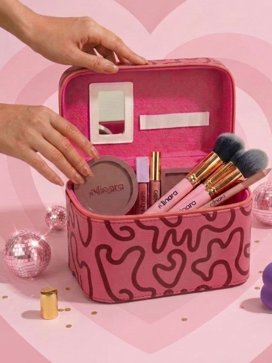 MINARA Travel Size Medium Vanity Box Storage for Women - Pink