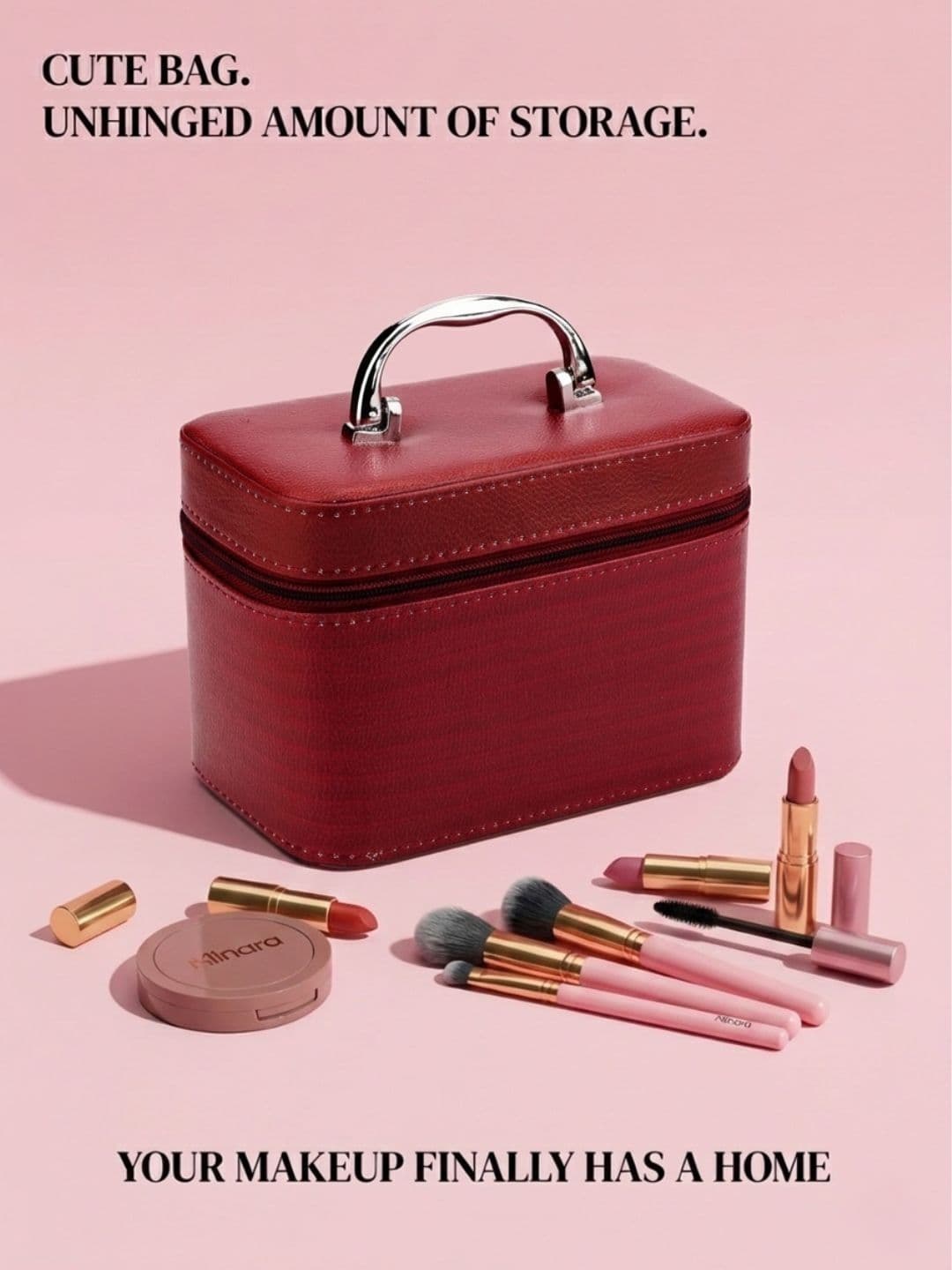 MINARA Travel Size Small Vanity Box Storage for Women - Red