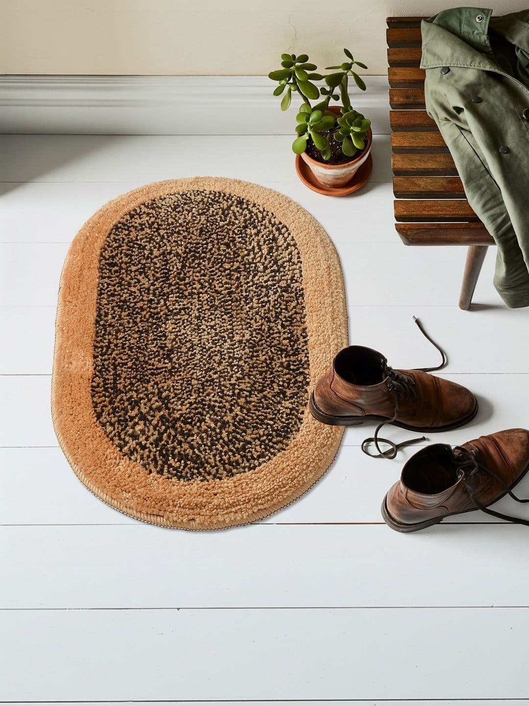 FINE TEX WORLD Brown & Beige Anti skid Microfiber Doormats
