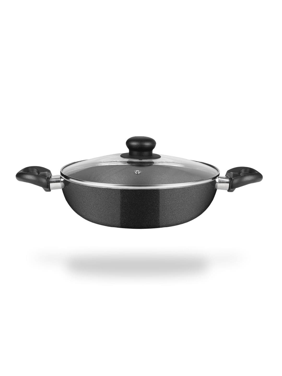 Fackelmann Black 2 Pieces Quartz Anti- Scratch Nonstick Kadai with Glass Lid- 24cm