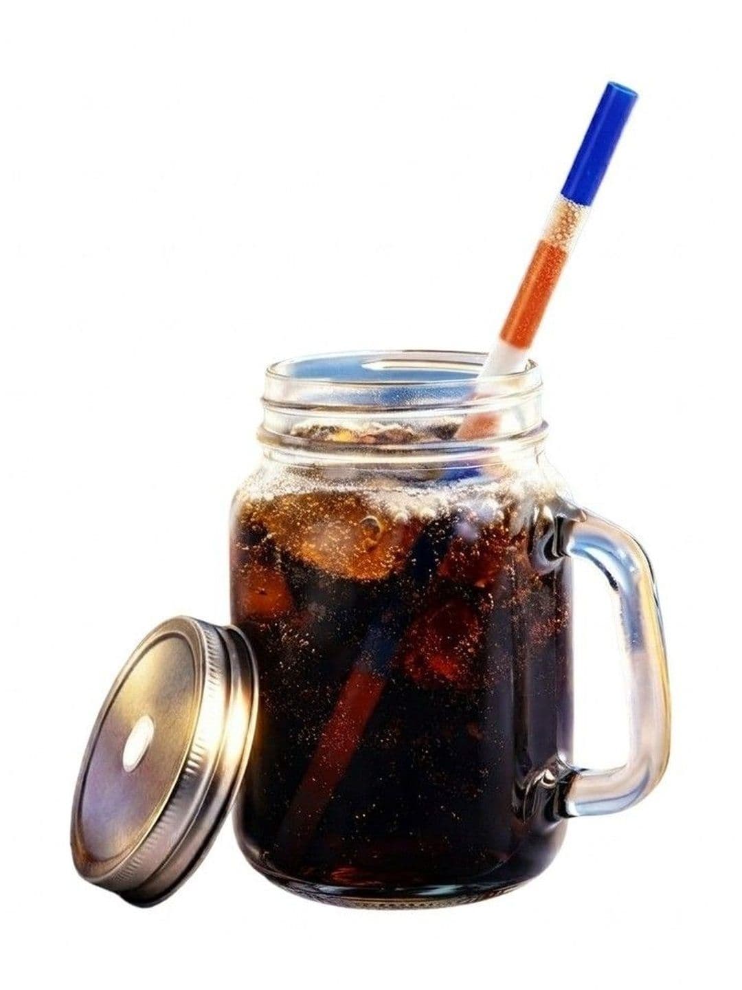 Femora Glass Mason Jar with Straw & Handle Airtight Lid 450 ML