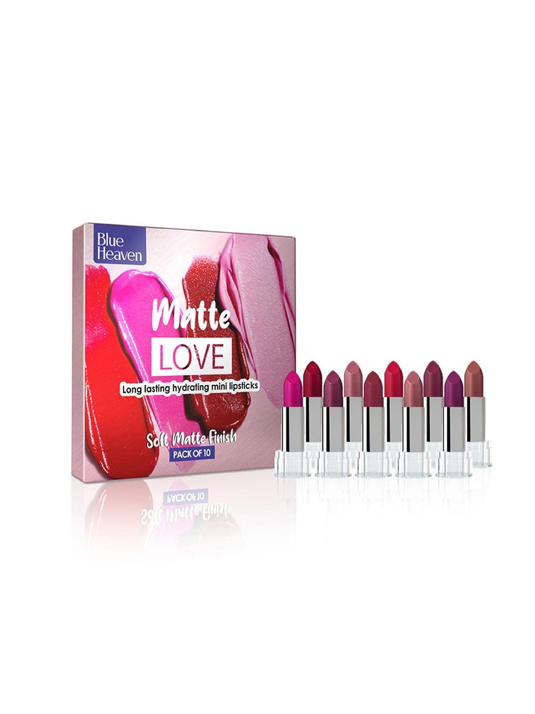 Blue Heaven Set Of 10 Matte Love Long Lasting Hydrating Mini Lipsticks - 1.3g Each