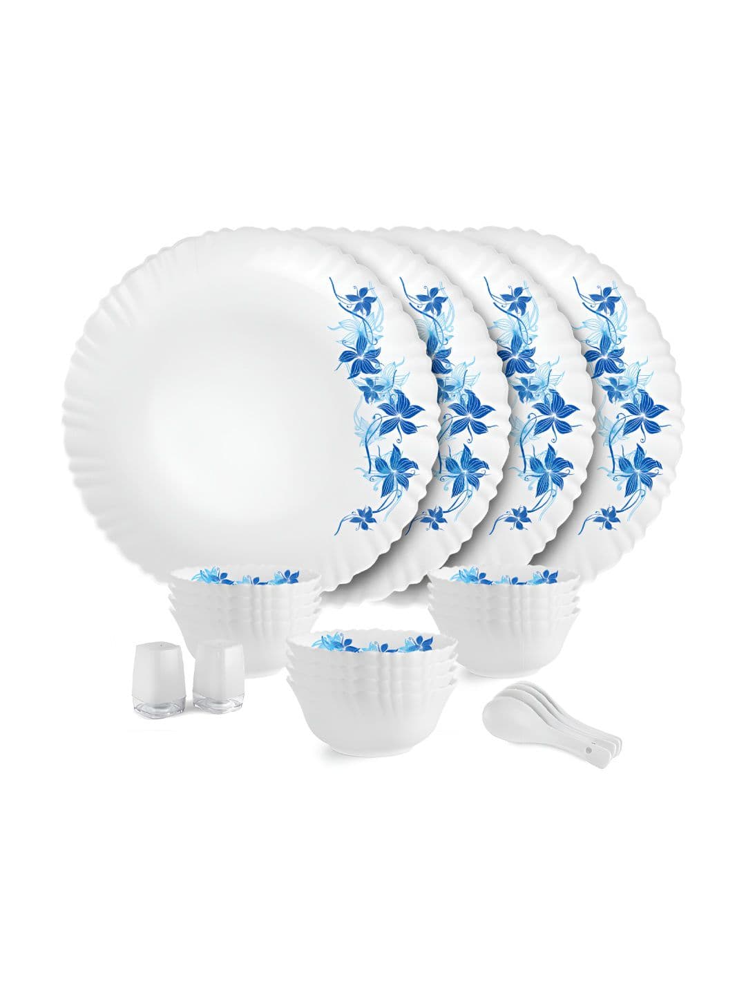 Cello Dazzle Series Set Of 22 Blue Swirl Microwave & Dishwasher Safe Opalware Dinner Set