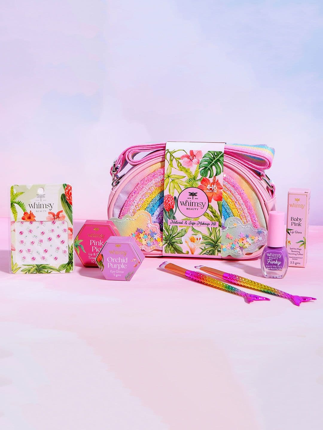 Whimsy Beauty Set Of 7 Rainbow Sling Bag Beauty Kit for Preteen and Teen Girls