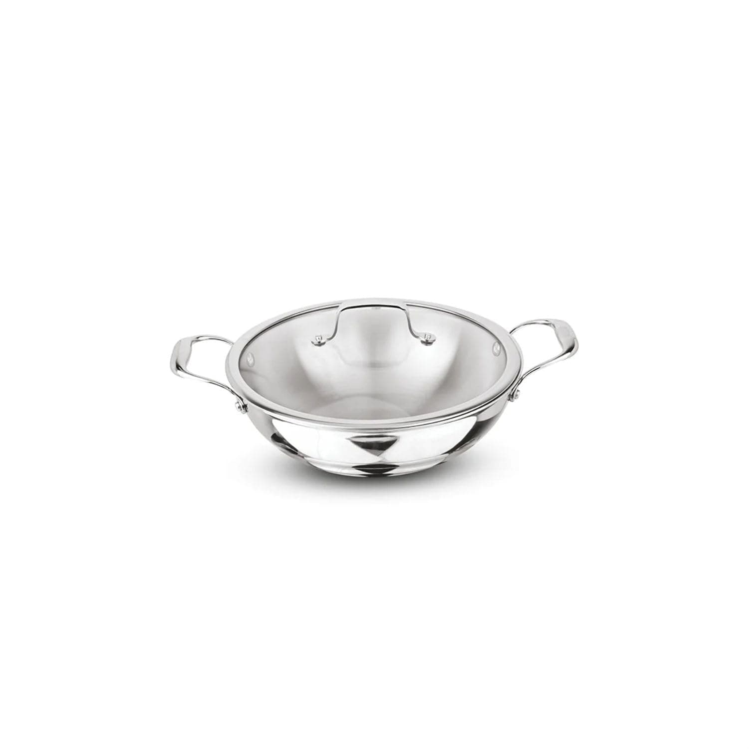 Signoraware Artista Tri Ply Stainless Steel Shallow Kadhai 18cm with Glass Lid | Induction & Gas Compatible | Durable | Ideal for Stir Frying & Sauteing | Best for Curry & Gravies (1.2 LTR | Steel)