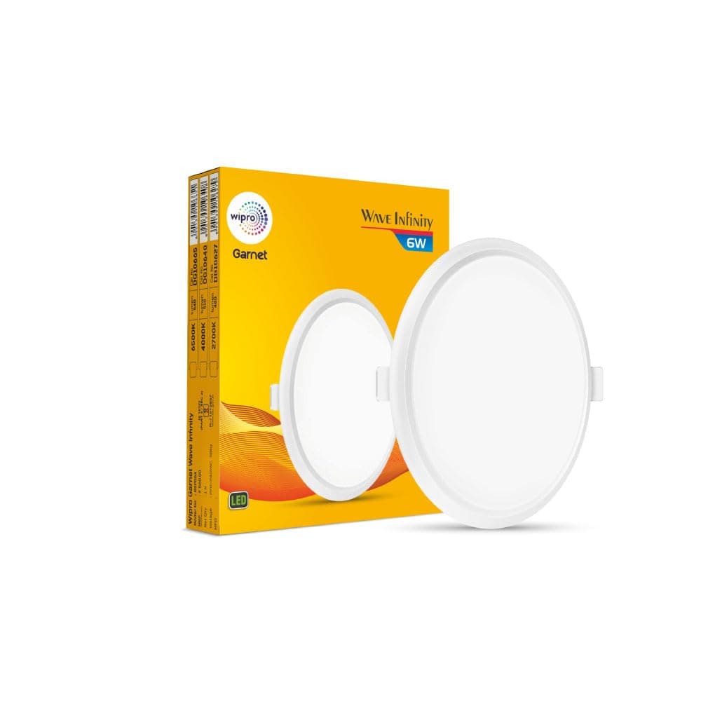 Wipro Garnet 6W Round LED Wave Infinity Panel |Cool White Light (6500K)|Rimless Panel with Ultra-Slim Design | Recessed Down Light for False Ceiling |POP Ceiling Light|Cutout - 100 mm |Pack of 1