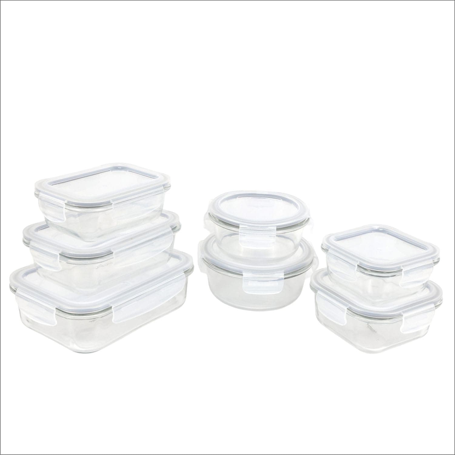 Signoraware Safe N Store Glass Container | Airtight & Leakproof | Microwave Safe | Ideal for Office Lunch, Meal Prep & Kitchen Storage (320ml+520ml+400ml+620ml+370ml+640ml+1.04ltr | Setof7 | Clear)