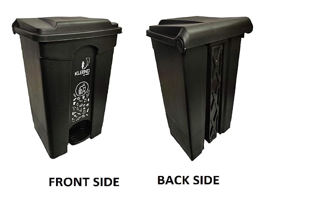 Cello Strong Plastic Step-On Pedal Garbage Dustbin 60 Ltr, Black & Black (COMBO)