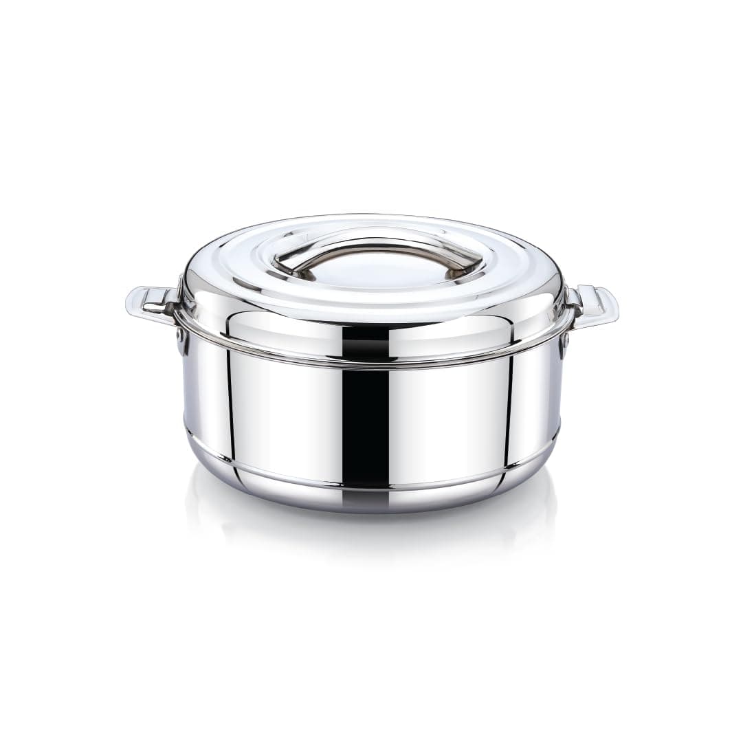 Praylady Vintage Insulated Hot Pot Casserole 1.5 Litre – Stainless Steel Thermal Food Warmer with Lid | Leak-Proof & Durable Serving Bowl for Lunch, Dinner, Parties | Elegant Silver Finish